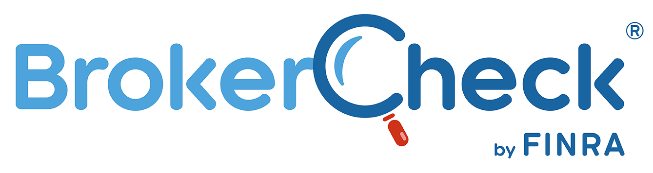 Logo for BrokerCheck by FINRA, with the "C" in "Check" stylized as a magnifying glass with a red handle.