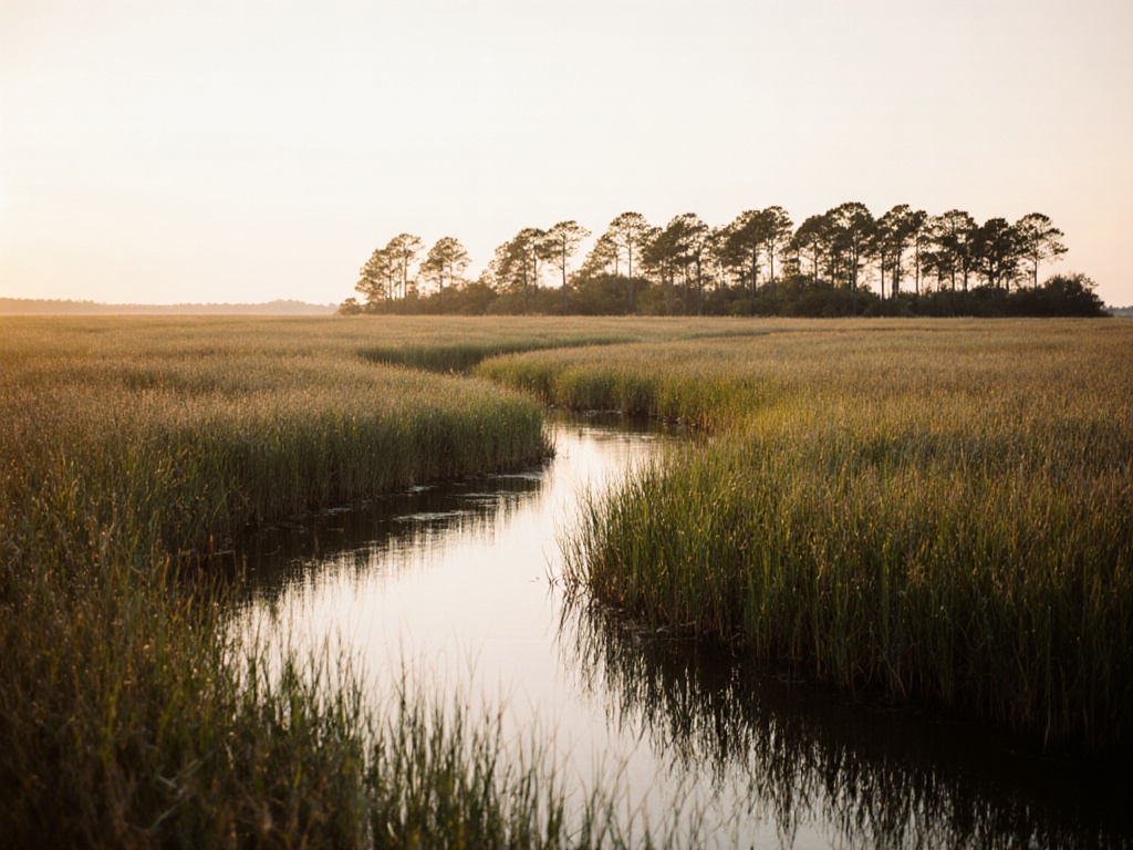 Lowcountry salt marsh and tidal creek near Charleston, SC at golden hour